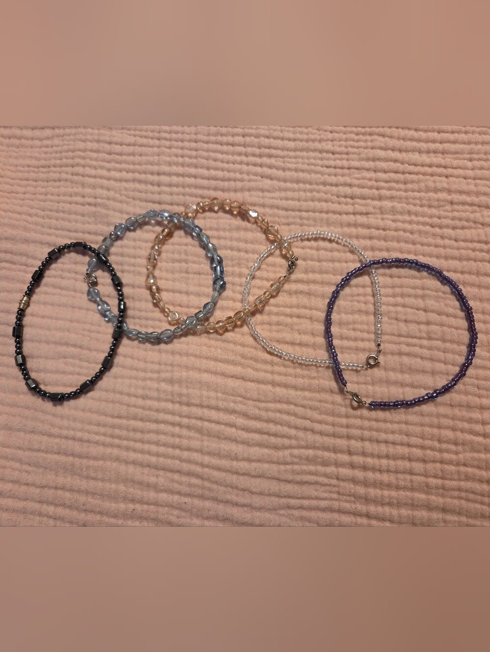 Handmade Beaded Ankle Bracelet Set - Multicolor Glass Beads